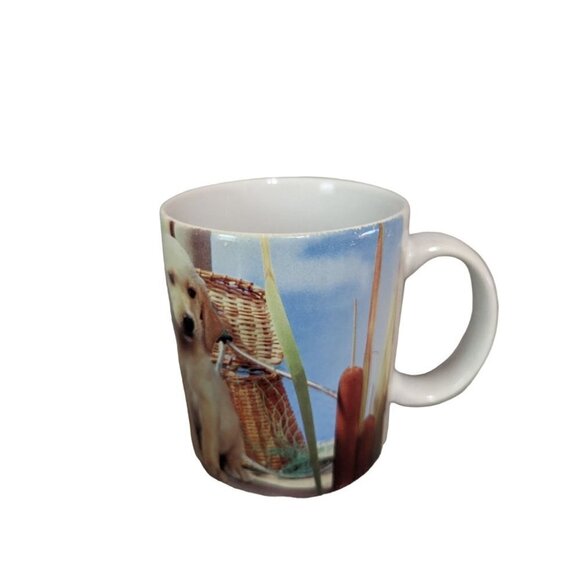Golden Retriever puppy dog mug cup   blue white 10 OZ - Picture 5 of 9